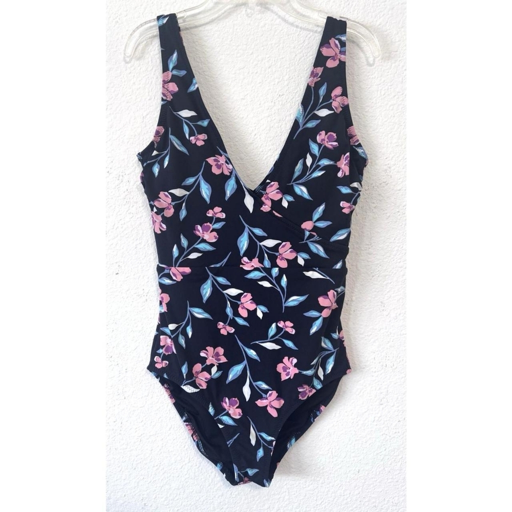 Lands' End Women's Blue Floral Swimsuit-one-piece